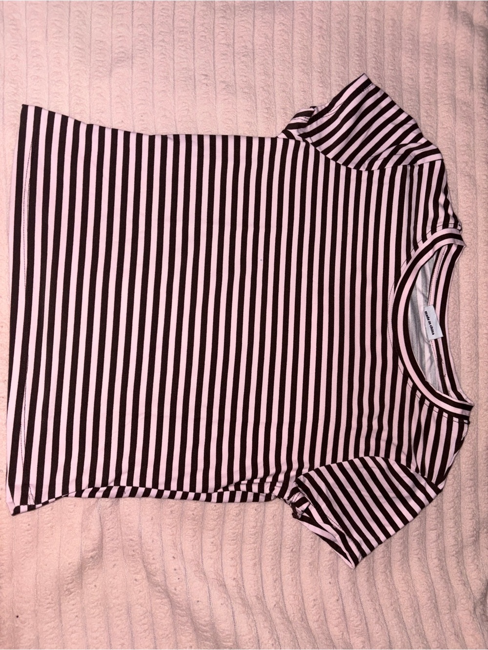 Striped Pink and Black Crewneck Women's Tee